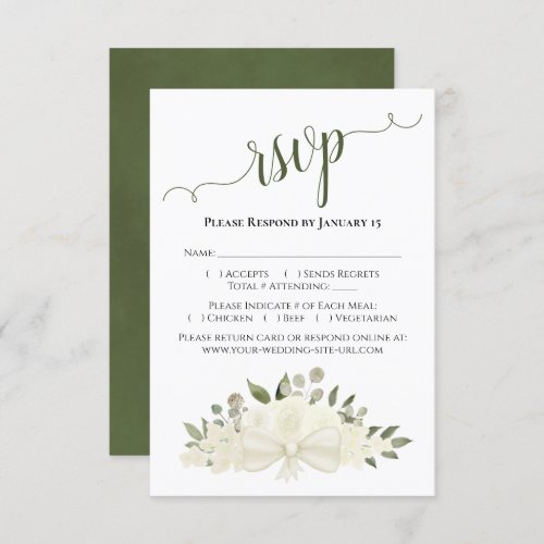 Beautiful Ivory or White Watercolor Roses Wedding RSVP Card