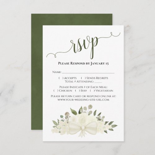 Beautiful Ivory or White Watercolor Roses Wedding RSVP Card