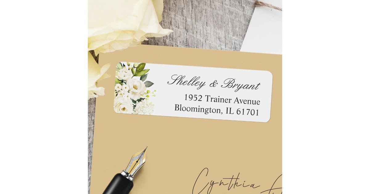 Beautiful Ivory White Roses Floral Return Address Label | Zazzle