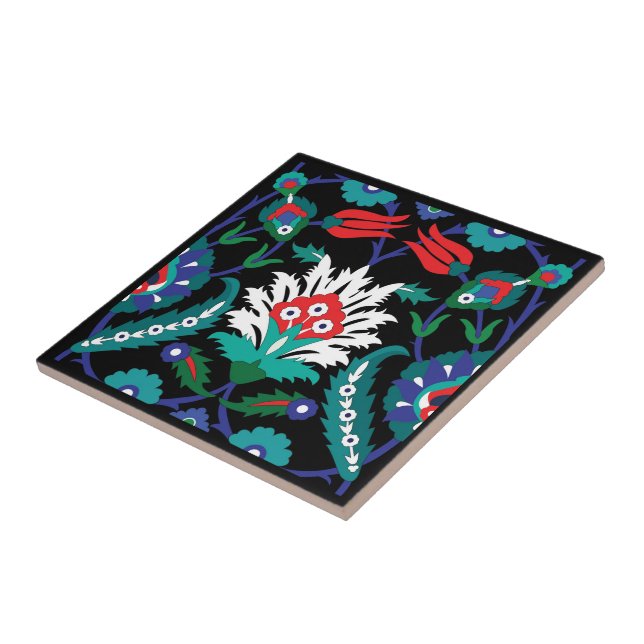 💙❤️🖤 Beautiful Iznik Turkish pattern Ceramic Tile (Side)
