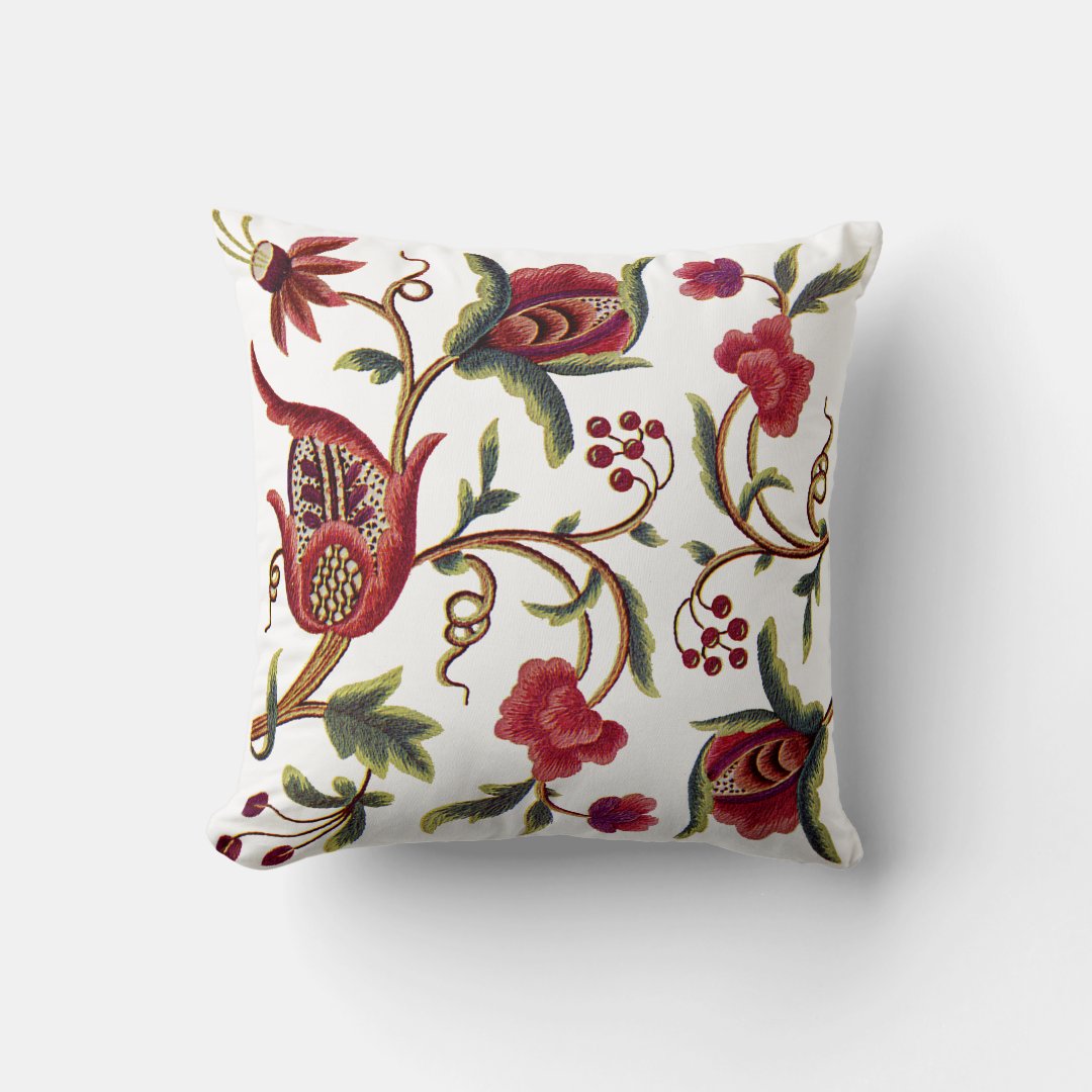 Beautiful Jacobean Embroidery Pillow Zazzle