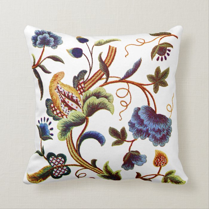 Beautiful Jacobean Embroidery Pillow Zazzle
