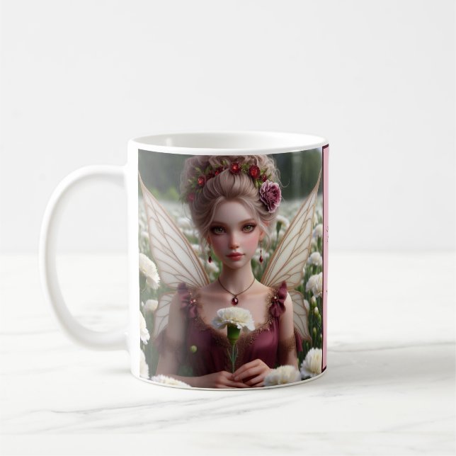 Beautiful January Fairy in Carnations Coffee Mug (Left)