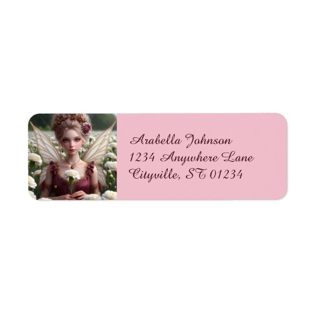 Beautiful January Fairy in Carnations Label (Front)