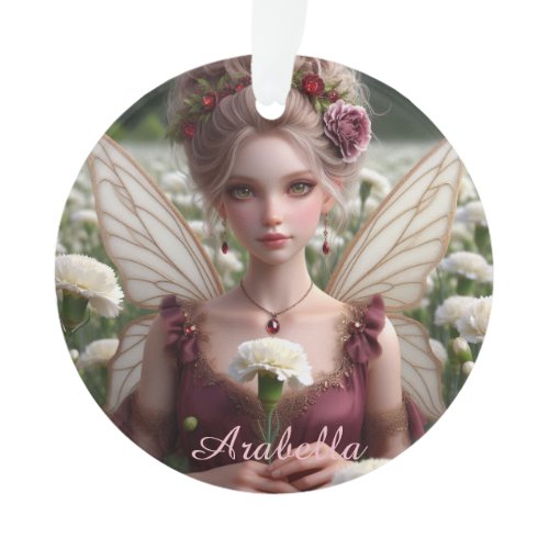 Beautiful January Fairy in Carnations Ornament