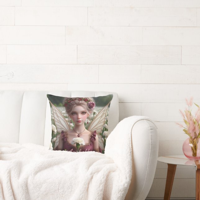 Beautiful January Fairy in Carnations Throw Pillow (Couch)