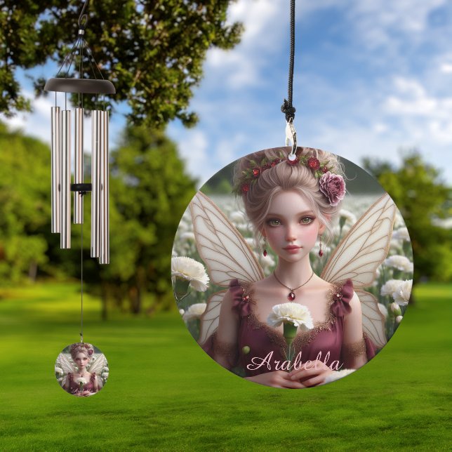 Beautiful January Fairy in Carnations Wind Chime (Outdoor)