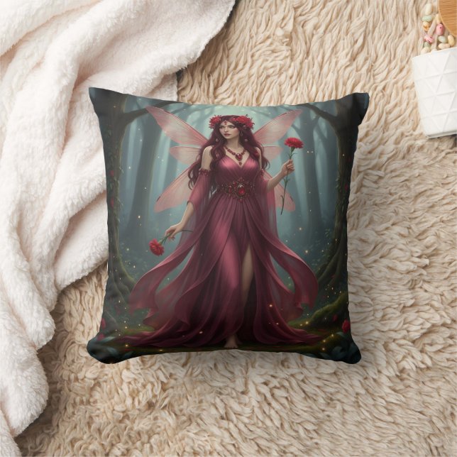 Beautiful January Garnet Fairy Throw Pillow (Blanket)