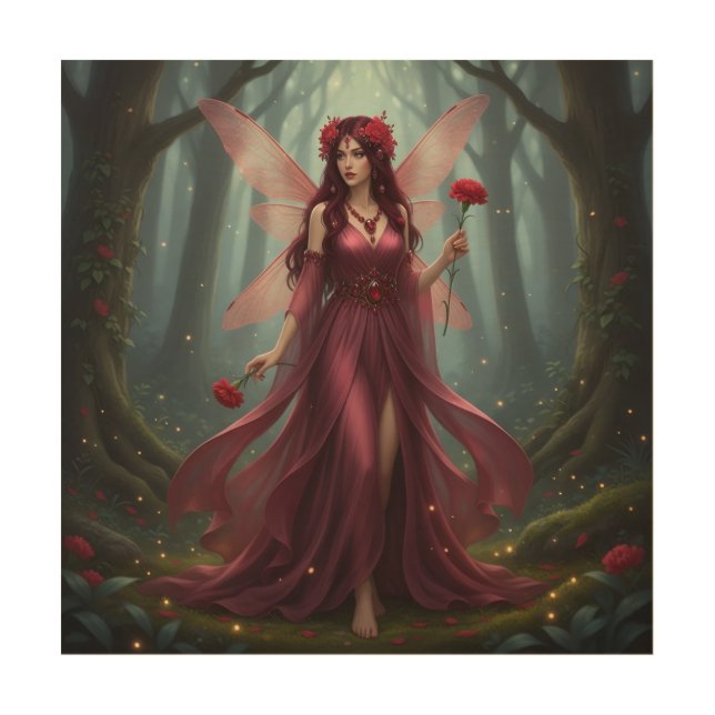 Beautiful January Garnet Fairy Wood Wall Art (Front)
