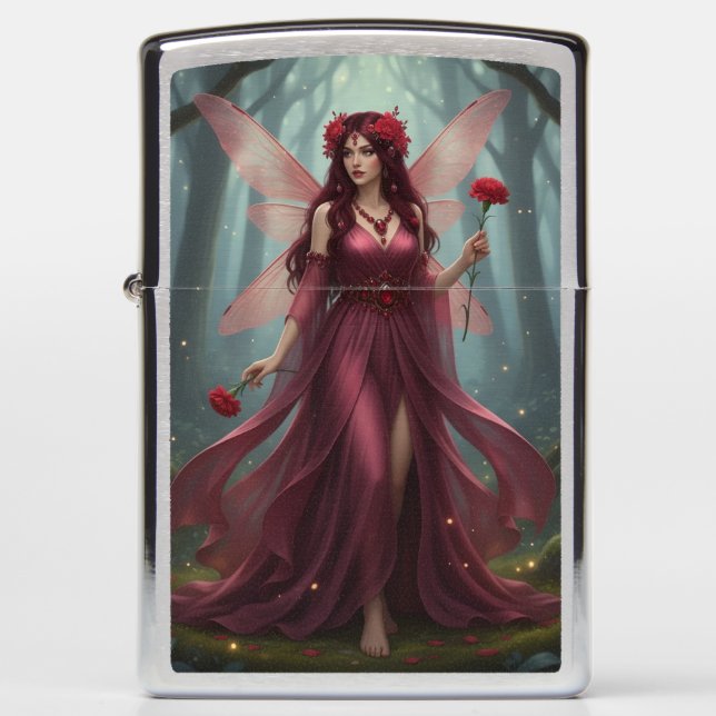 Beautiful January Garnet Fairy Zippo Lighter (Front)