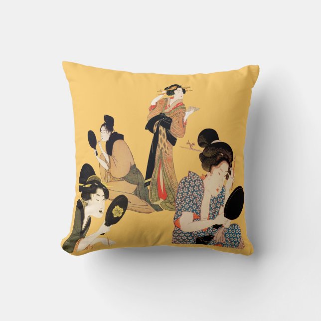 Beautiful Japanese Art Geisha Theme Throw Pillows (Front)