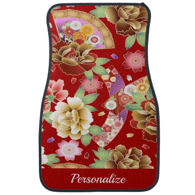 Beautiful Japanese Artwork Red Personalized Unique Car Floor Mat (Front)