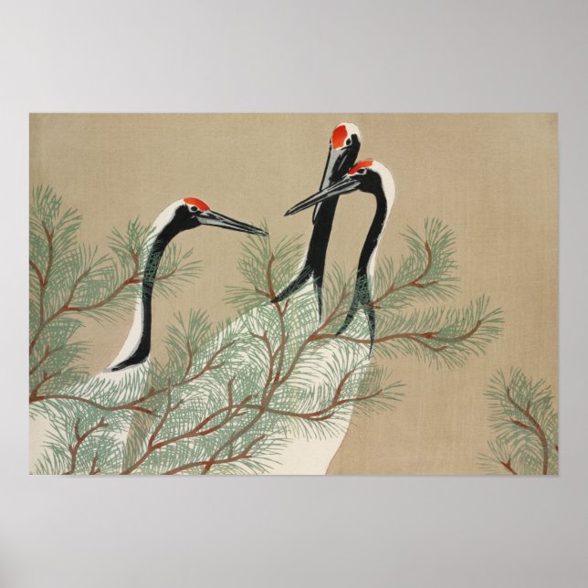 Beautiful Japanese crane vintage design art Poster (Front)