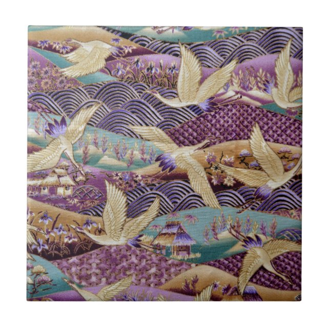 Beautiful Japanese Cranes Ceramic Tile (Front)
