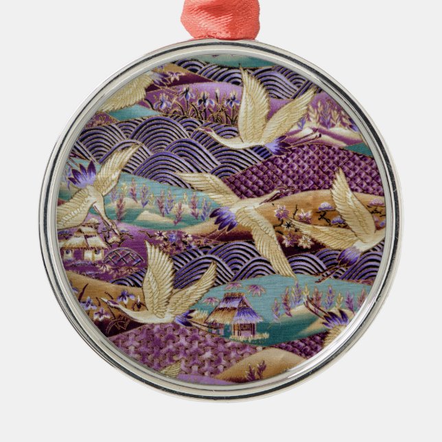 Beautiful Japanese Cranes Metal Ornament (Front)