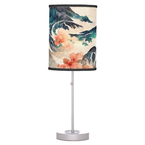 Beautiful Japanese Floral Mountains Table Lamp