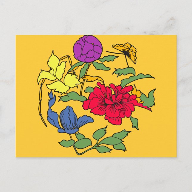 Beautiful Japanese Flower Art Postcard (Front)