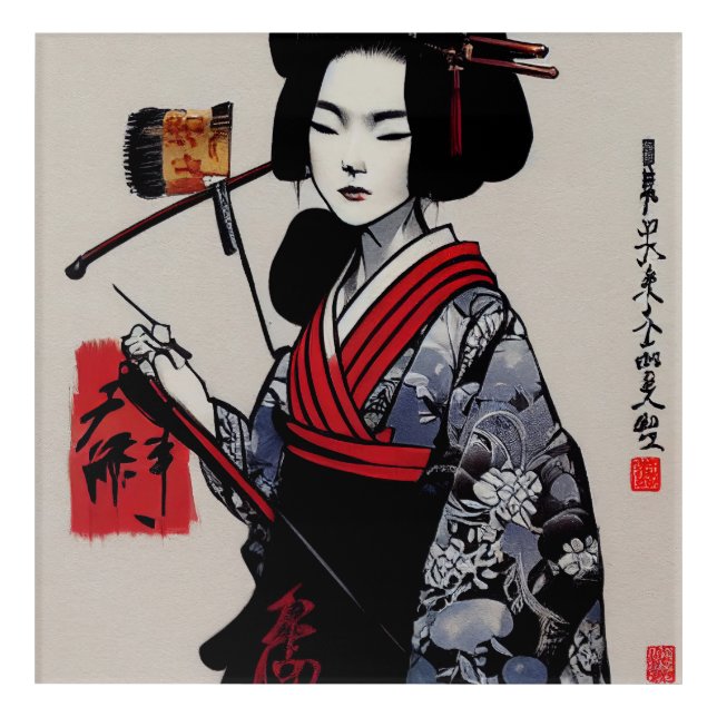 Beautiful Japanese Geisha Acrylic Wall Art (Front)