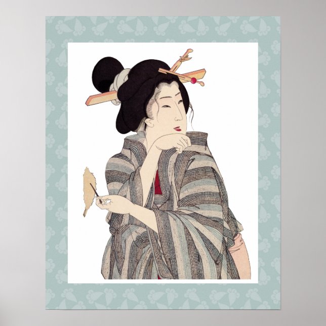 Beautiful Japanese Geisha Art Poster Design (Front)