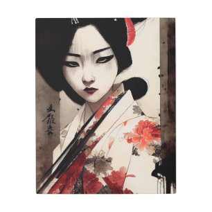Beautiful Japanese Geisha in Kimono Metal Wall Art
