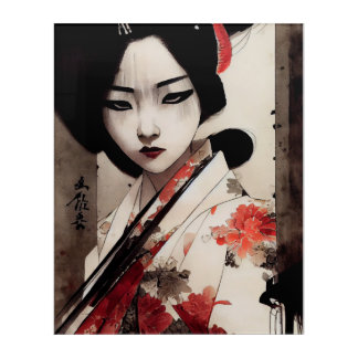 Beautiful Japanese Geisha in Kimono Wall Art