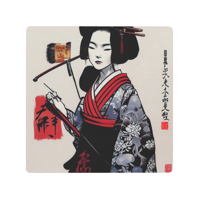 Beautiful Japanese Geisha Metal Wall Art (Front)