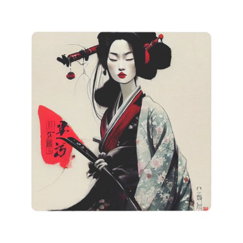 Beautiful Japanese Geisha Metal Wall Art