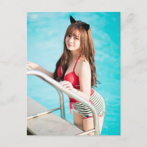 Beautiful Japanese girl at the pool Postcard