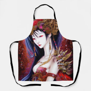 Beautiful Japanese Girl Gothic Fantasy Triptych Apron