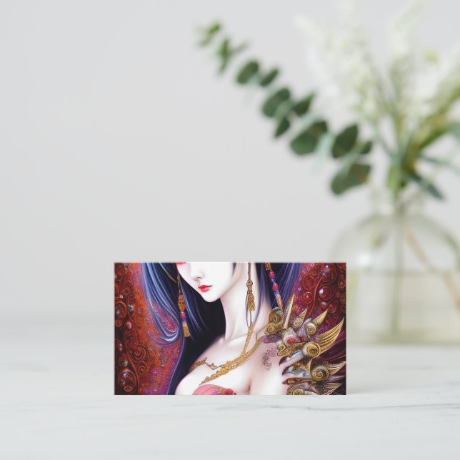Beautiful Japanese Girl Gothic Fantasy Triptych Business Card (Standing Front)