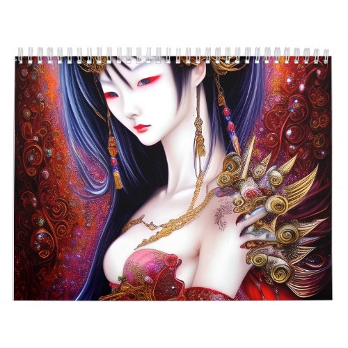 Beautiful Japanese Girl Gothic Fantasy Triptych Calendar