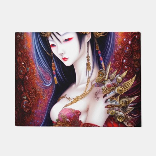 Beautiful Japanese Girl Gothic Fantasy Triptych Doormat