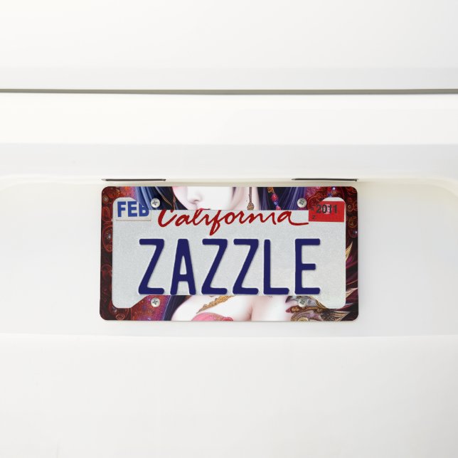 Beautiful Japanese Girl Gothic Fantasy Triptych License Plate Frame (On Car)