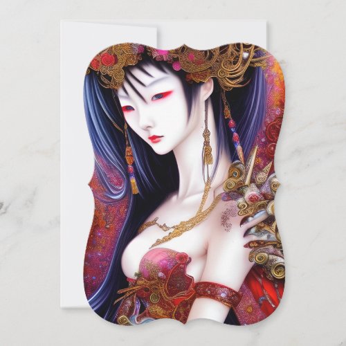 Beautiful Japanese Girl Gothic Fantasy Triptych Note Card