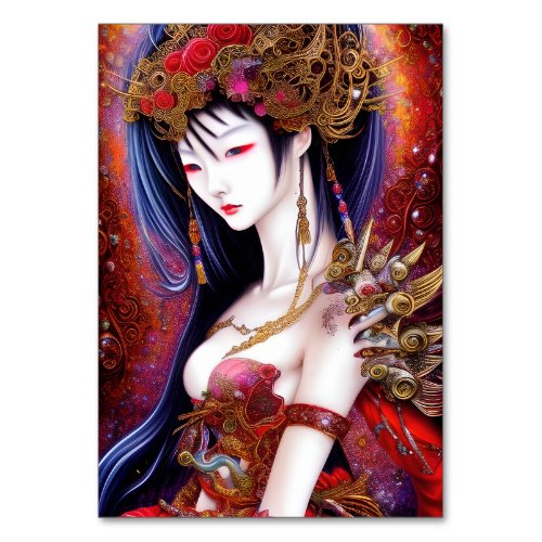 Beautiful Japanese Girl Gothic Fantasy Triptych Table Number