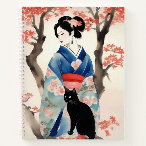 Beautiful Japanese Girl with a Black Cat Journal 