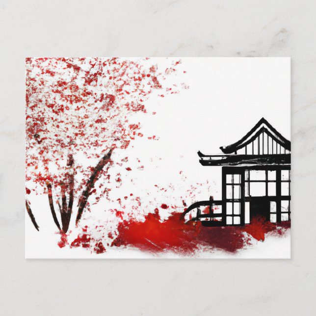beautiful japanese house in cherry blossom forest  holiday postcard (Front)