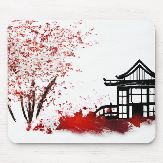 beautiful japanese house in cherry blossom forest mouse pad (Front)