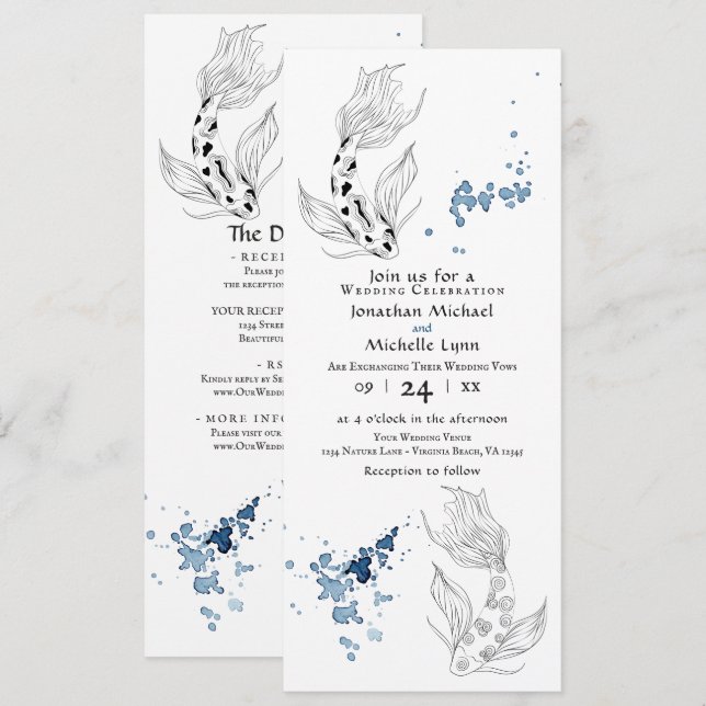 Beautiful Japanese Koi Fish All In One Wedding Invitation (Front/Back)