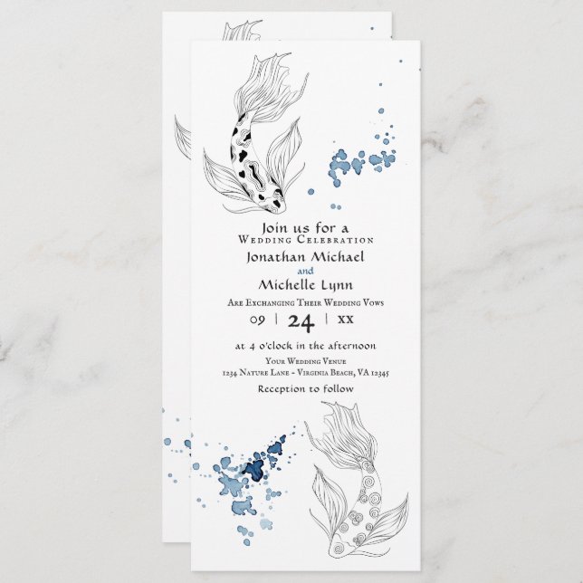 Beautiful Japanese Koi Fish All In One Wedding Invitation (Front/Back)