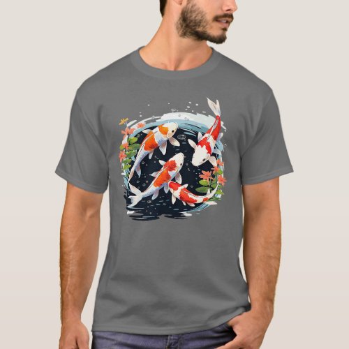 Beautiful Japanese Koi Fish Carp Swimming In Pond  T_Shirt