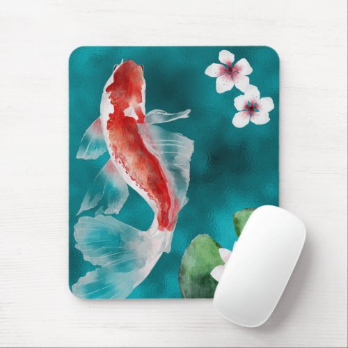 Beautiful Japanese Koi Fish Cherry Blossoms Japan Mouse Pad