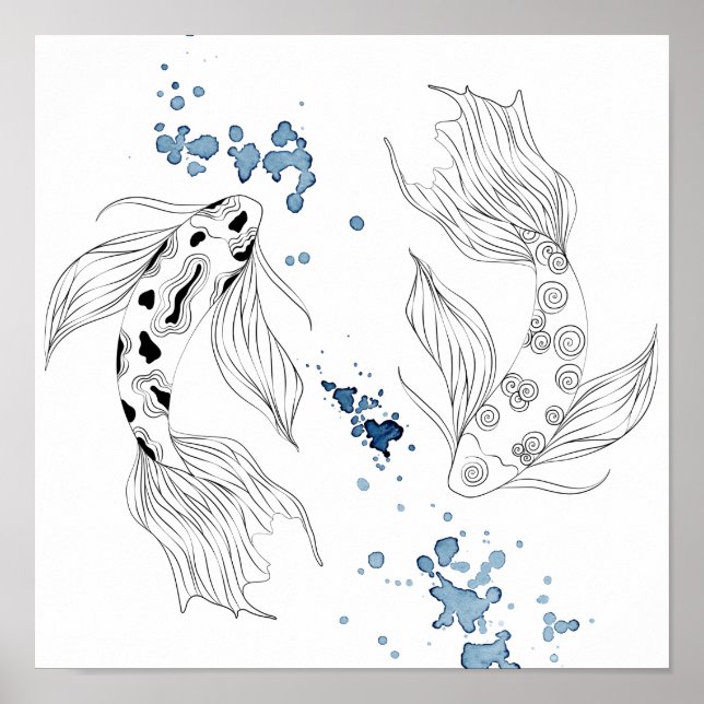 Beautiful Japanese Koi Fish Swimming Poster (Front)
