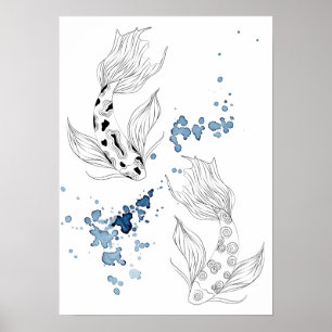 Beautiful Japanese Koi Fish Swimming Poster