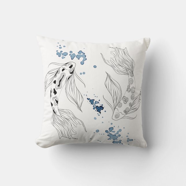 Beautiful Japanese Koi Fish Swimming Throw Pillow (Front)