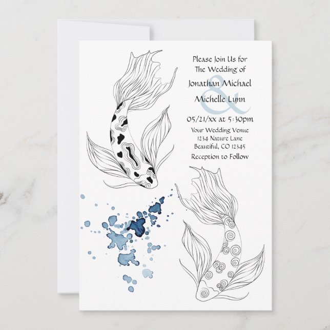 Beautiful Japanese Koi Fish Swimming Wedding Invitation (Front)