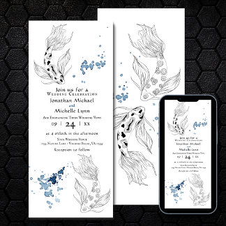 Beautiful Japanese Koi Fish Swimming Wedding Invitation