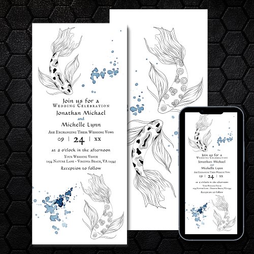 Beautiful Japanese Koi Fish Swimming Wedding Invitation