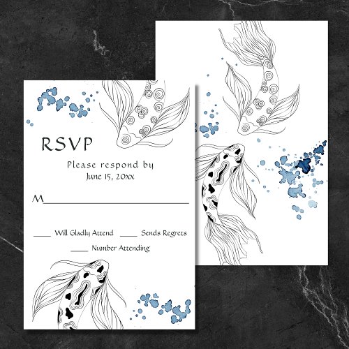 Beautiful Japanese Koi Fish Swimming Wedding RSVP Card