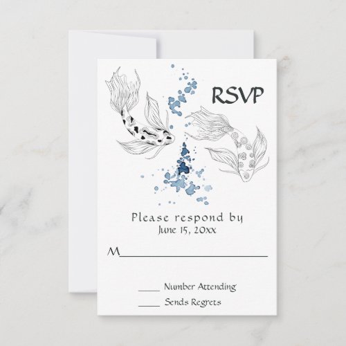 Beautiful Japanese Koi Fish Swimming Wedding RSVP Card